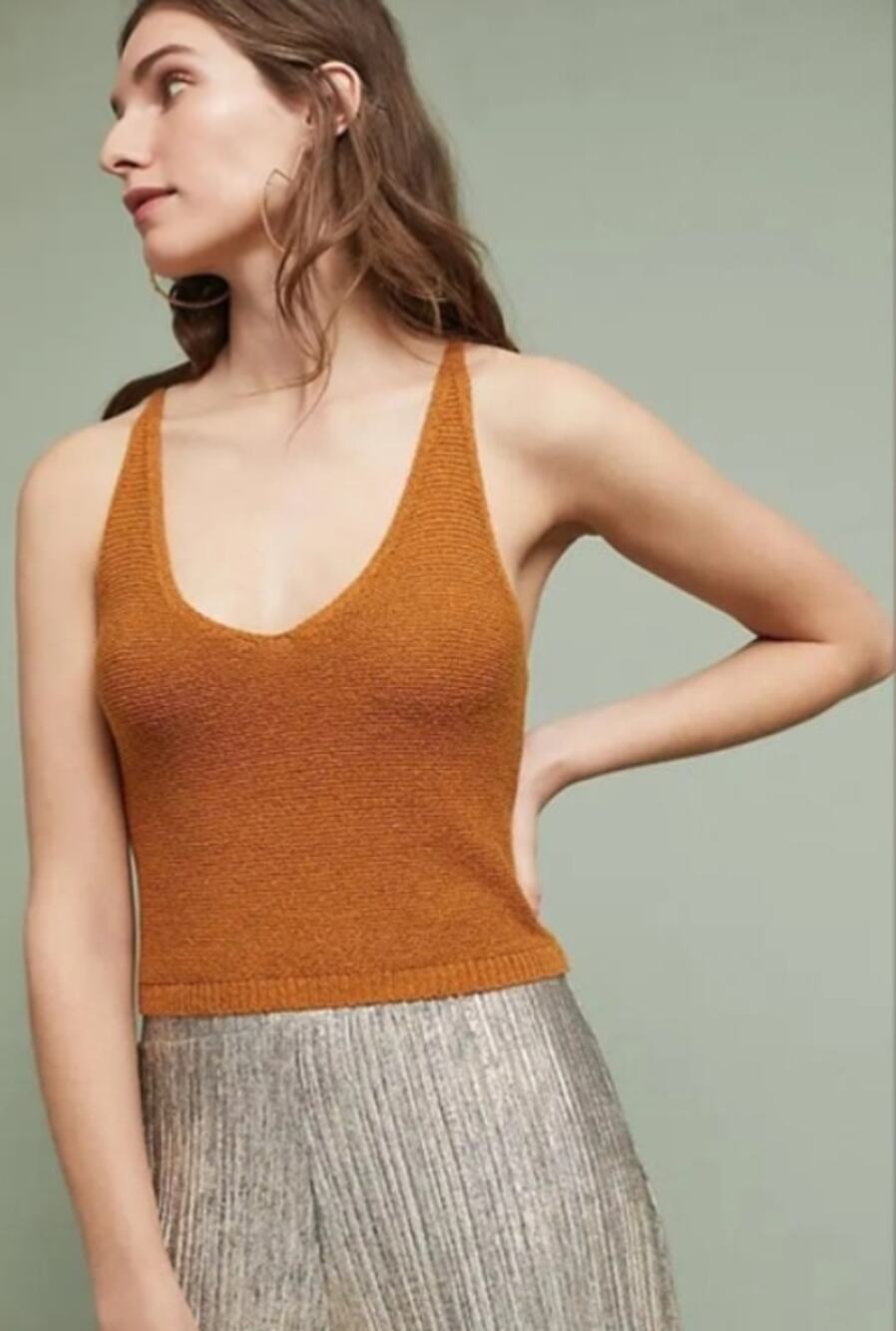 Anthropologie Moth Crop Tank Top Ochre Sweater Knit Cross Strap Cottage Fairy XS